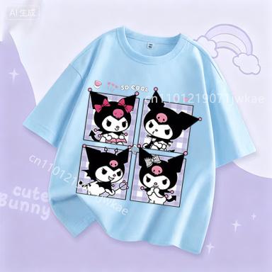 Kuromi Girl T Shirt Purple Cartoon Print Kids Tops Short Sleeve Tees Summer Breathable Cute Baby Casual Clothes Birthday Gifts
