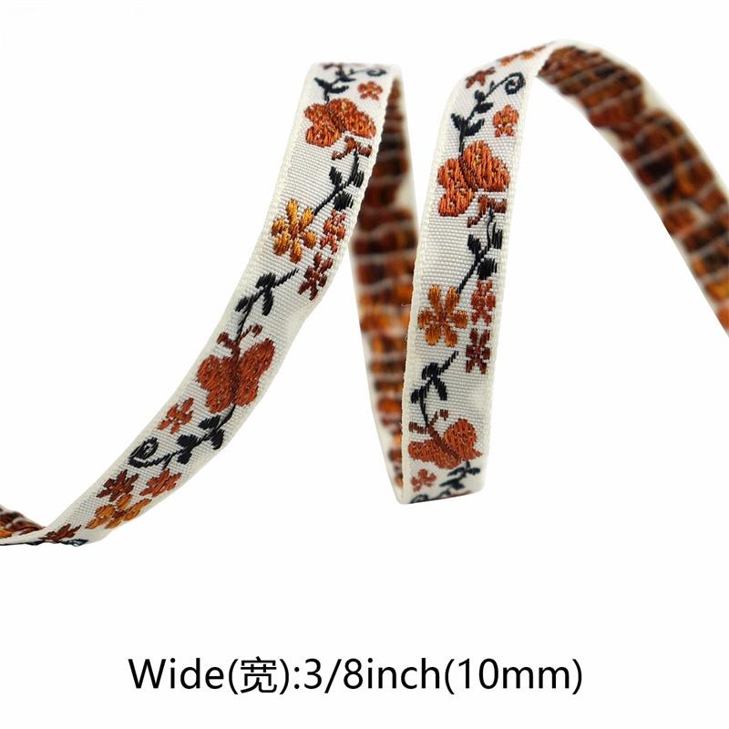 1cm Ethnic Embroidered Lace Trim  Chinese Style Ribbon for Hanfu Qipao, DIY Sewing Tape 5Yards