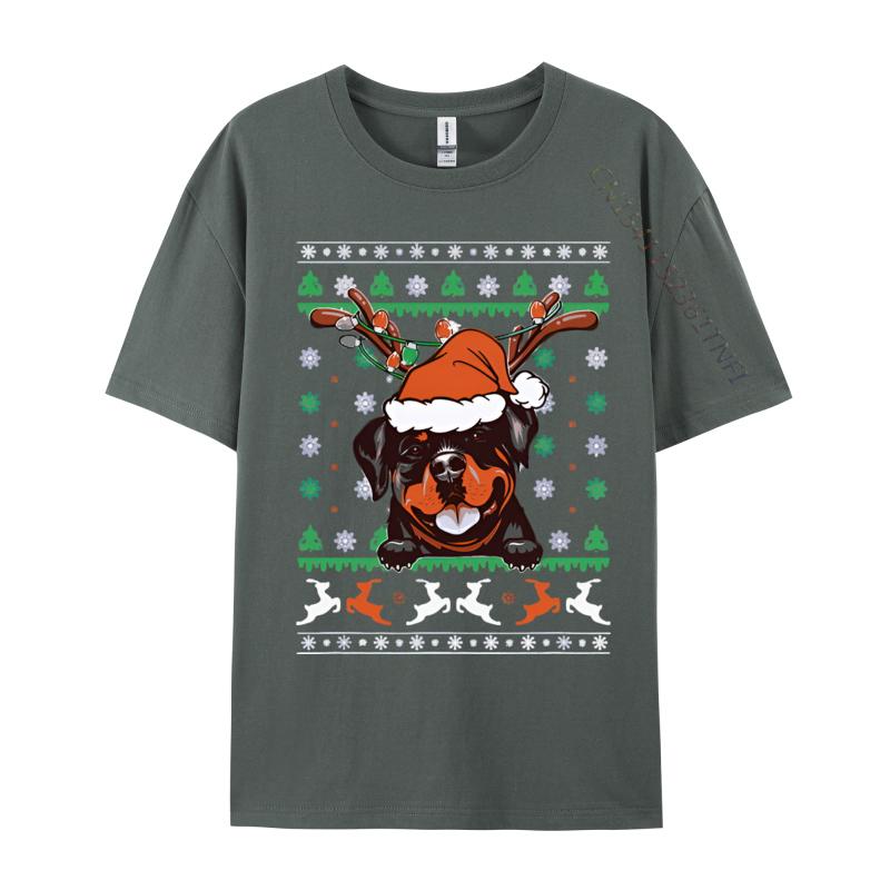 Classic Tshirt Ugly Christmas Rottweiler Reindeer Tshirt For Unisex Printed T Shirt Cotton Green And White Graphic T Shirt