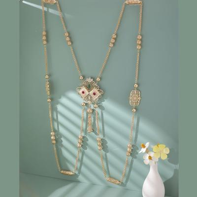 Ethnic Style Colorful Body Chain Jewelry, Rhinestone Inlaid Alloy Hollow Pattern Shoulder Chain,  Women's Wedding Bridal Body Chain Jewelry Dress Up A