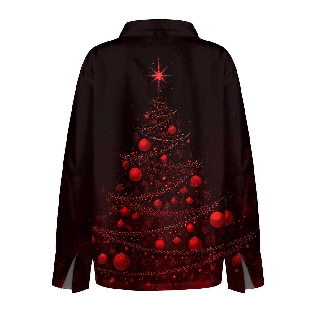 Women's Christmas Print Casual Half-Open Collar Long Sleeve Shirt