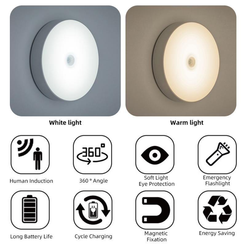 Rechargeable LED Motion Sensor Night Light USB Sensor LED Night Light Wireless Energy Saving LED Induction Lamp for Home