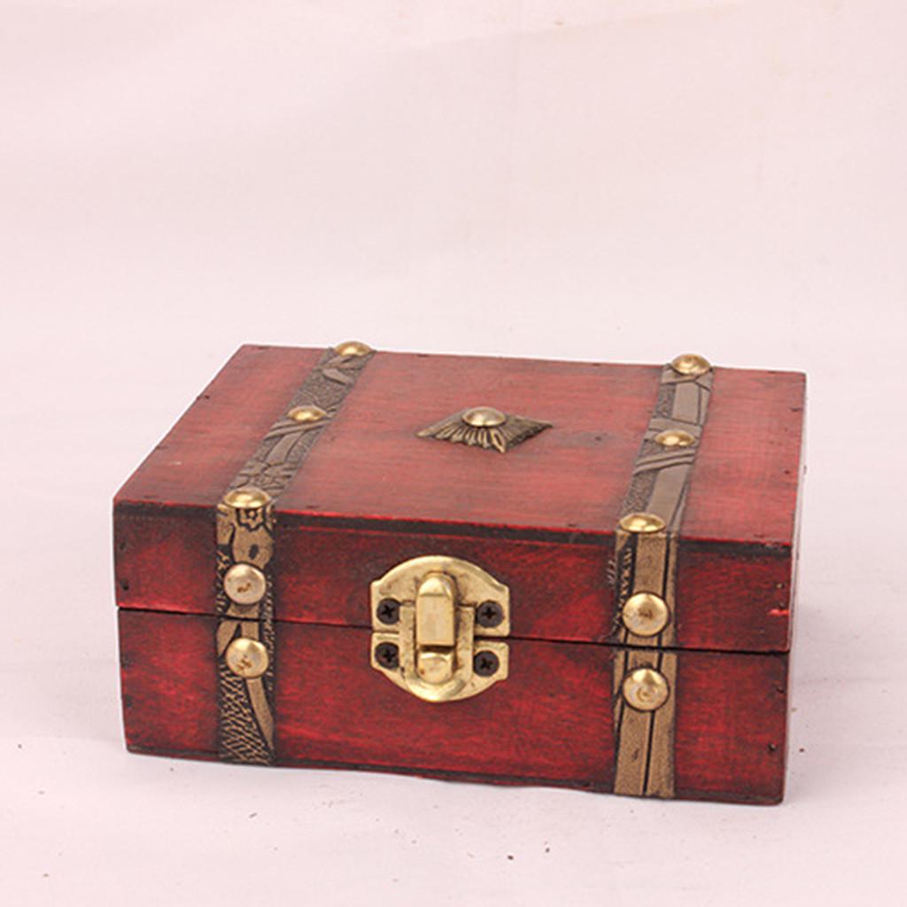 Jewelry Box Vintage Wood Handmade Box With  Metal Lock For Storing Jewelry Treasure Pearl