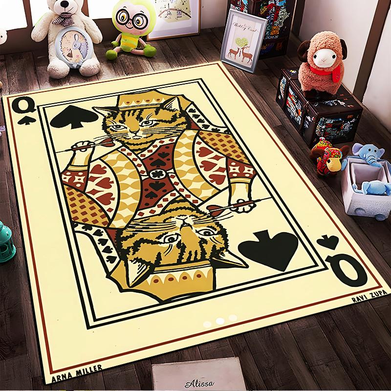 "Queen of Spades Cat Playing Card Design Carpet for Home Decor" Suitable for Use As an Anti-slip for Living Room Bedroom Sofas