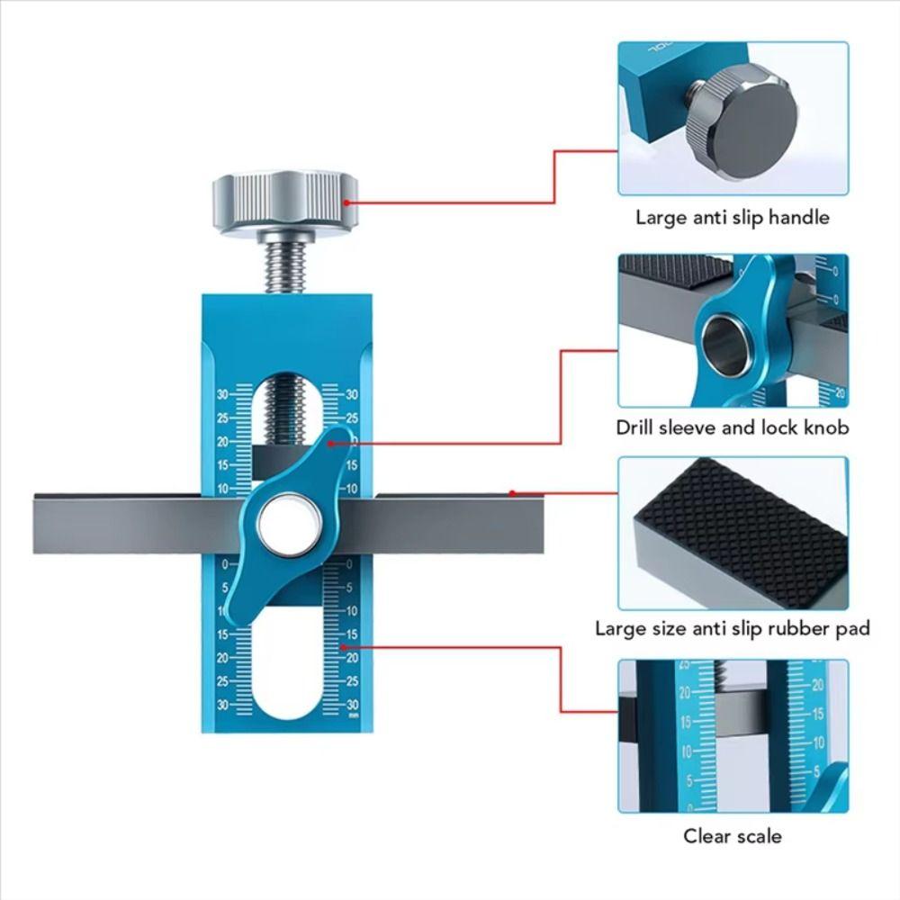 2 v 1 Polohovač pro instalaci dvířek skříněk s odskokem, děrovaná montážní šablona, instalace šatní skříně