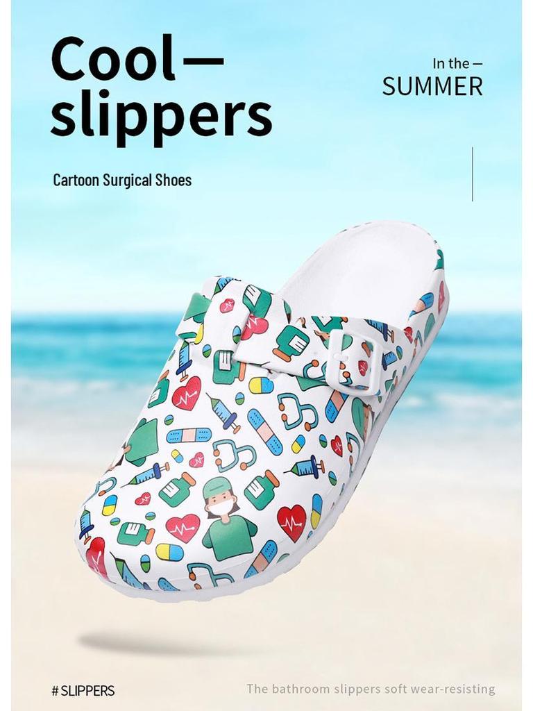 Kreskówkowe kapcie pielęgniarskie z zakrytymi palcami: Unisex Miękka Podeszwa EVA Obuwie Ochronne do Laboratorium, Studia lub Sali Operacyjnej