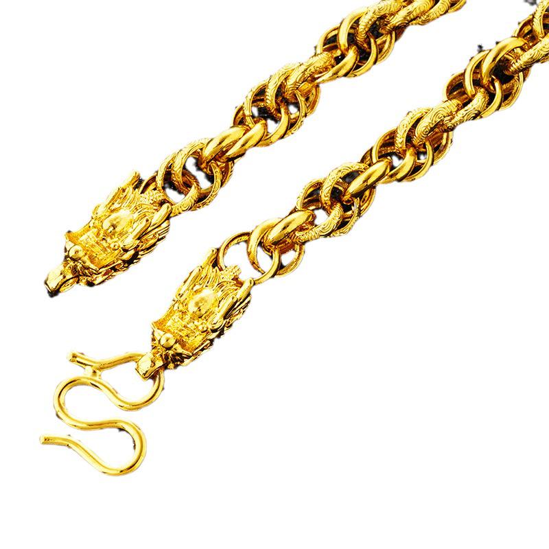 Gold-Plated Dragon Head Twist Necklace: Bold Design for Men & Women, New Vietnamese Sand Gold Imitation Style.