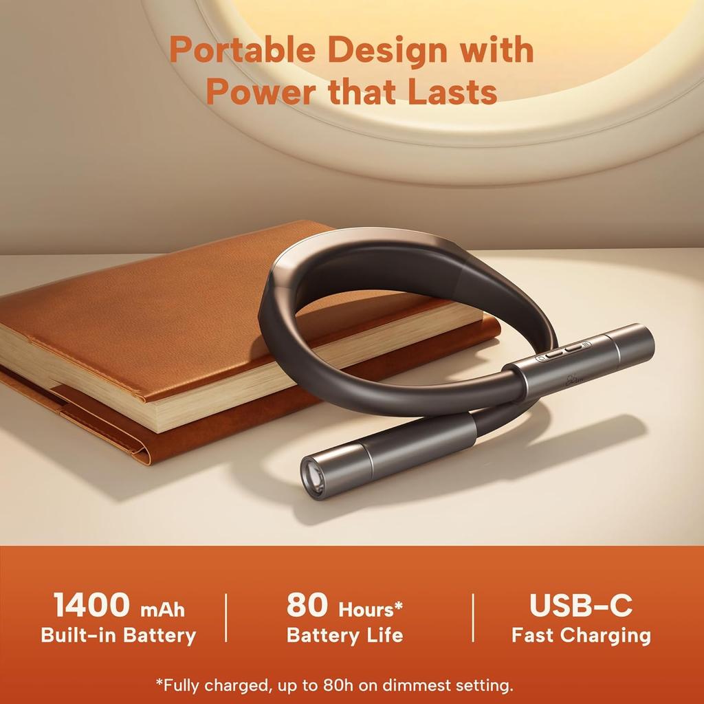 86lux LED Neck Reading Light, Book Light for Reading In Bed, 3 Colors, Hands Free, Long Lasting, Flexible Soft Lightweight Arms, Dual Focus Control