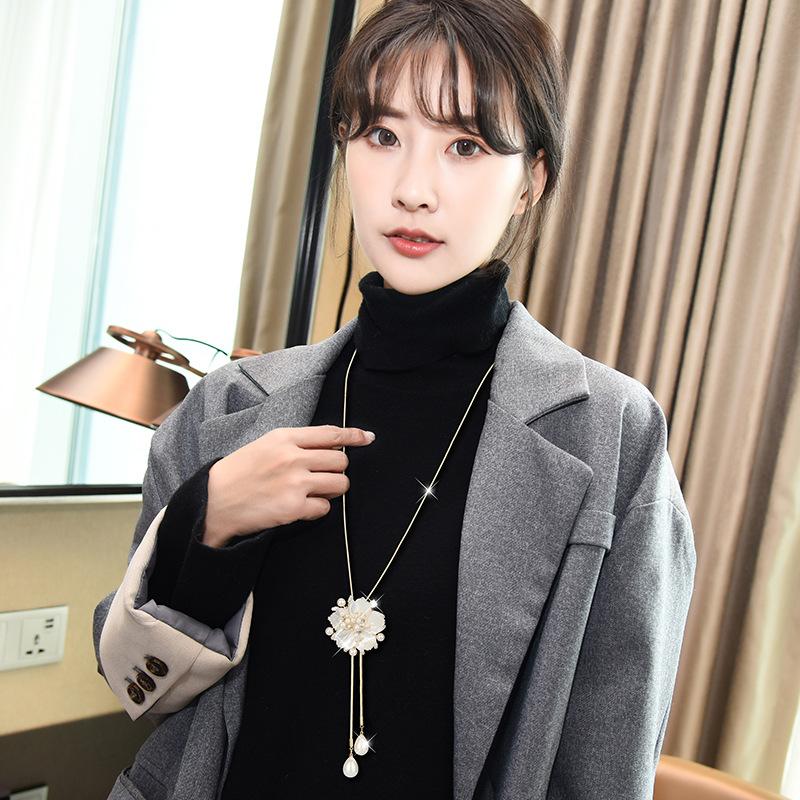 2021 Autumn And Winter Shell Flower Sweater Chain Women'S Fashion Simple Atmosphere Pearl Fringed Necklace