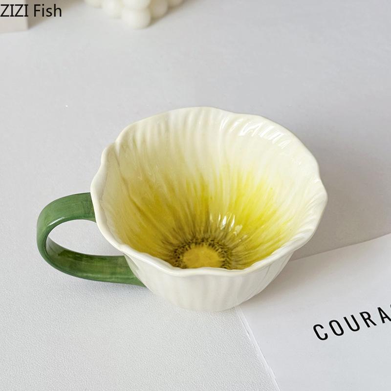 Gänseblümchen Bemalte Porzellantasse Reizende Blume Dekorative Kaffeetasse Esstisch Milchtassen Nachmittagstee Teetasse Früchte Safttasse