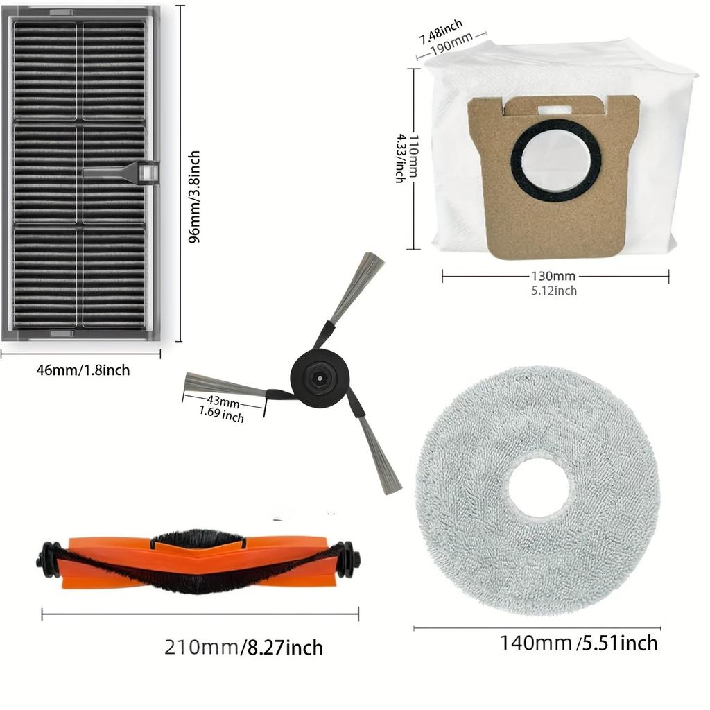 For Xiaomi Mijia M40 D110CN, Vacuum Cleaner Parts Suitable Main Tricut Roller, Side Brush, HEPA Filter, Wiper Fabric, Dust Bag,