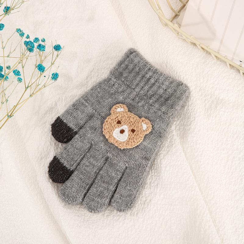Luvas de Inverno Infantis Fofas de Urso Estilo Coreano - Quentes, À Prova de Frio, Design de Cinco Dedos para Meninos e Meninas