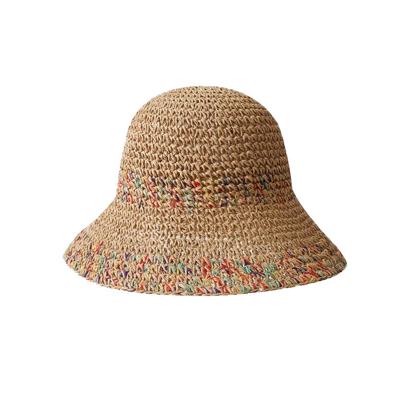 Women's Summer Crocheted Straw Hat Hollowed-Out Sun Protection Sun Hat Breathable Non-Stuffy Colorful Vacation Style Wide Brim Woven Hat