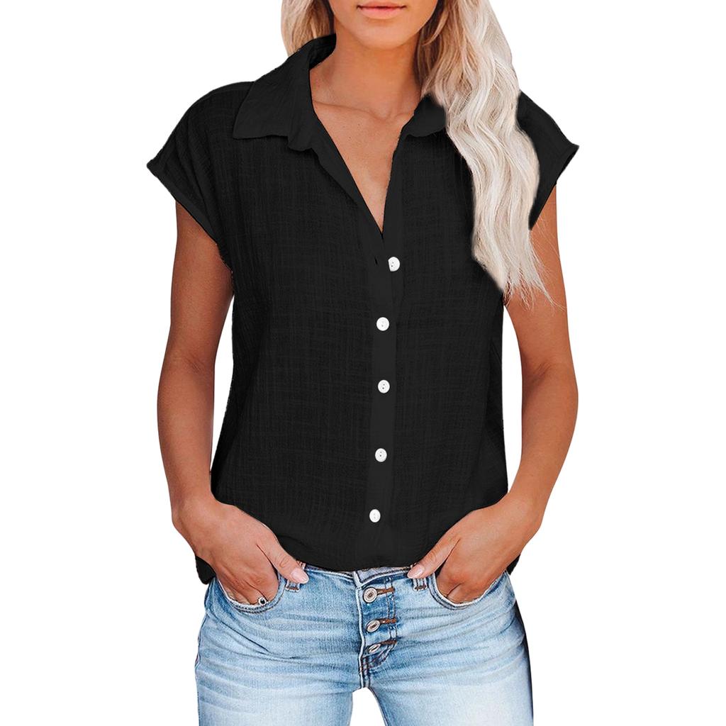 Women's Casual Fashion Short Sleeve Color Single Breasted Shirt Top
