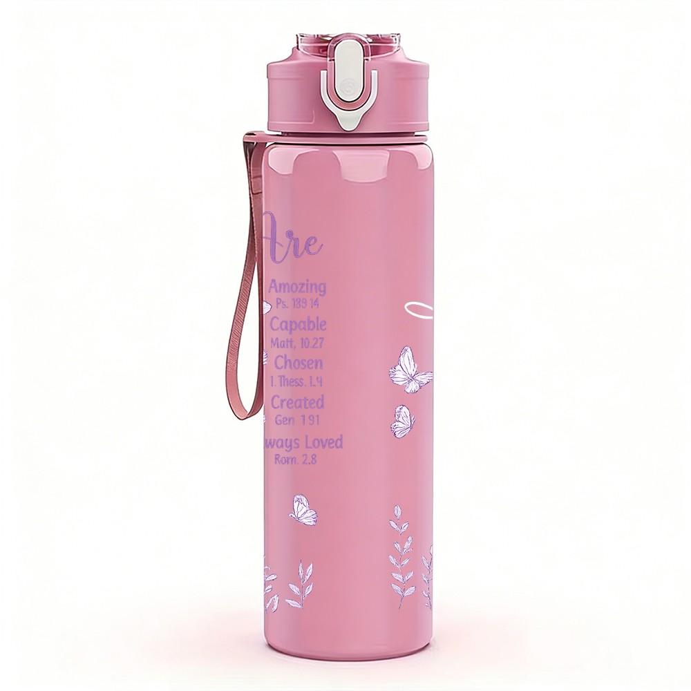 1PC You Are Enough Inspirational Quote 750ml Color Plastic Sports Water Bottle Leakproof Flip Straw Lid Suitable for Sports Office Home Use