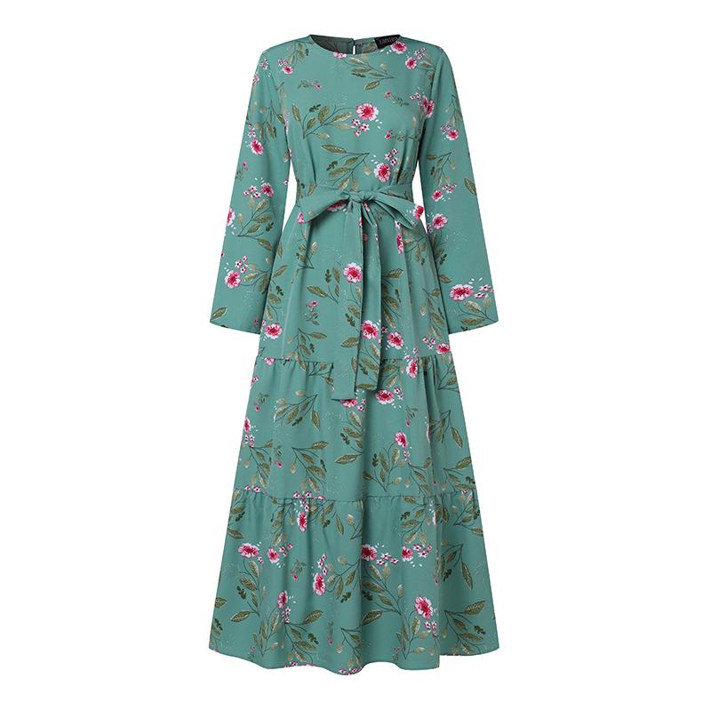 ZANZEA Rochie ocazională cu mânecă lungă cu imprimeu floral pentru femei