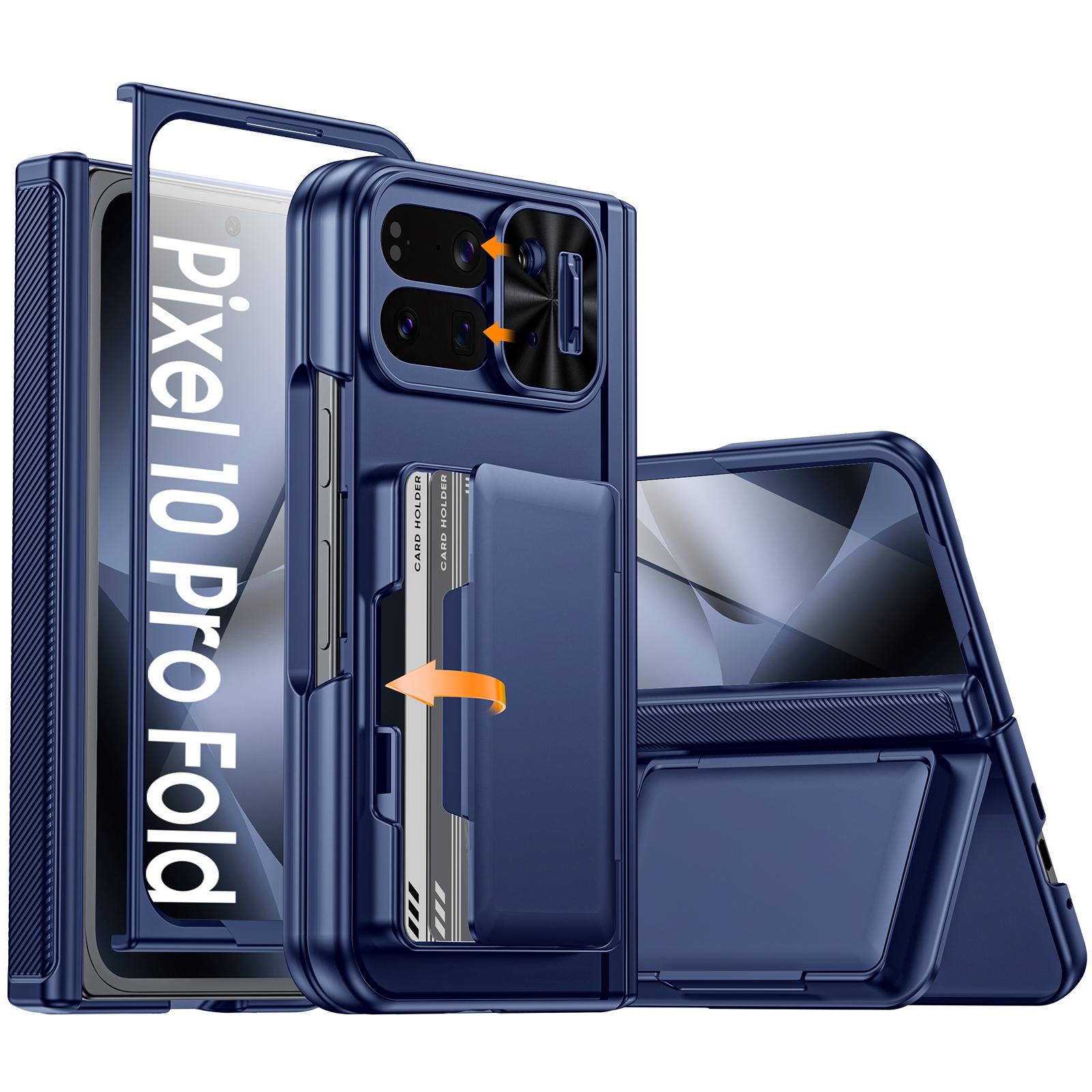

Для Google Pixel 10 Pro Fold Чохол для телефону з тримачем для карток [Блокування RFID] Захист камери, Захист шарніра, Прихована підставка, Захисне скло - Золотий синій