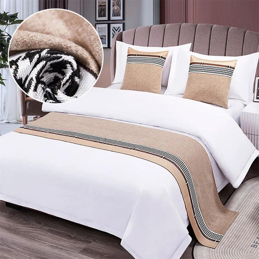 Nordic Cotton Linen Bed Runner Luxury Printing Embroidery Bed Flag Throw for Hotel Home Wedding Bedding Decor Bed Tail Towel
