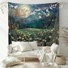 Arazzo Notte Lunare Atmosferica Pelle di Pesca Stampa Piatta 2D Appeso a Parete Scenografia Prato di Fiori Selvatici Mosaico Decorazione per Soggiorno