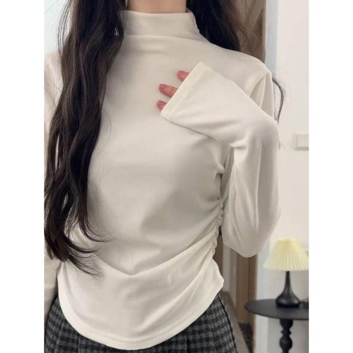 270G German velvet, thickened German velvet turtleneck T-shirt for women s winter warmth with polished solid color shirt S