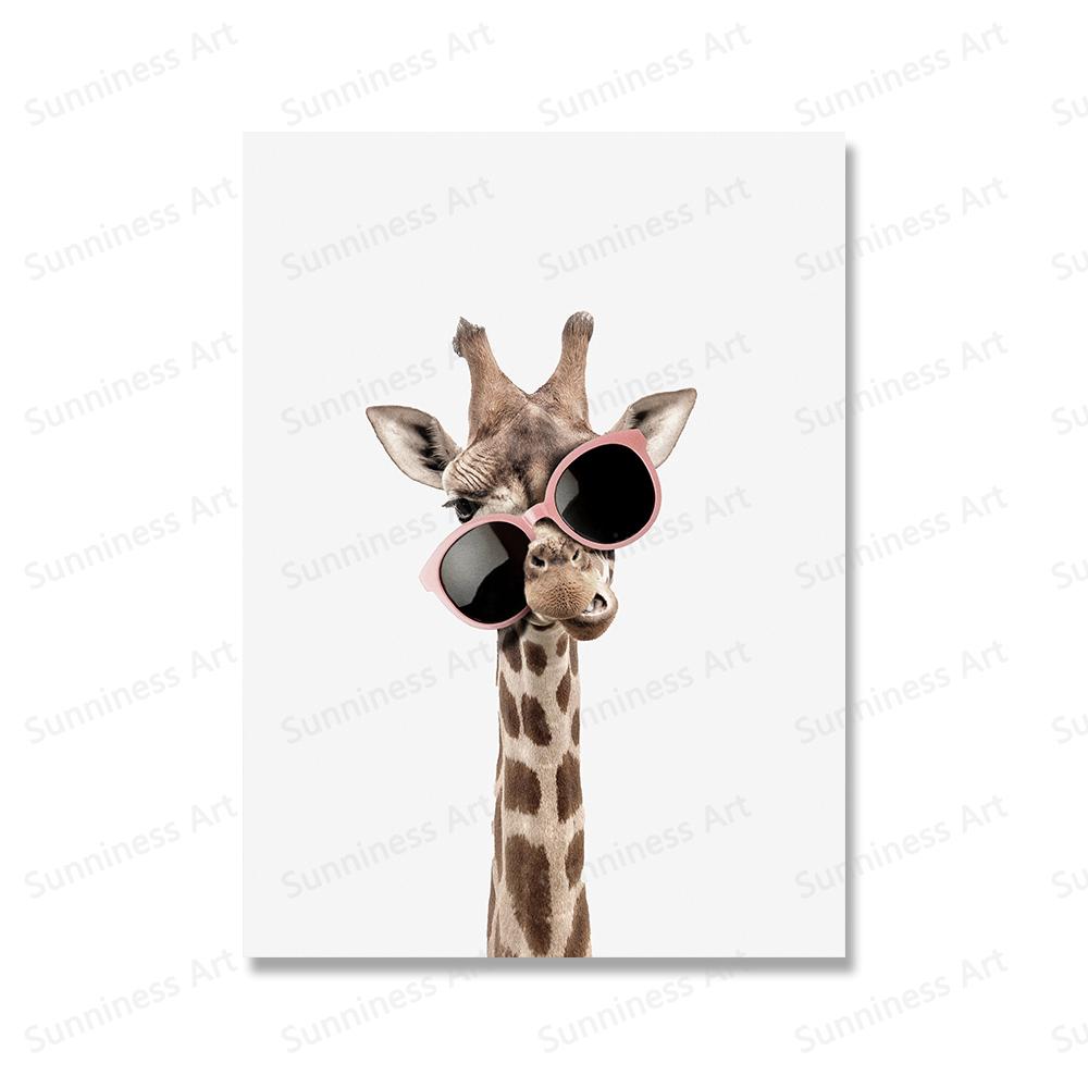 Funny Koala Monkey Duck Giraffe Posters Canvas Painting Animal In Sunglasses Wall Art Print Nursery Pictures For Kids Room Decor