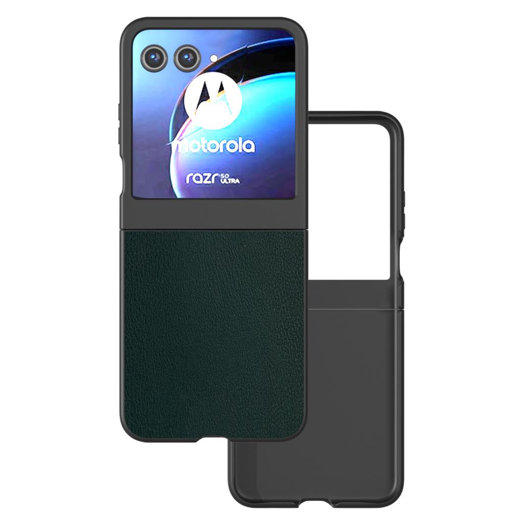 For Motorola Razr 50 5G Case Black Edge PU Leather Coated PC Phone Cover