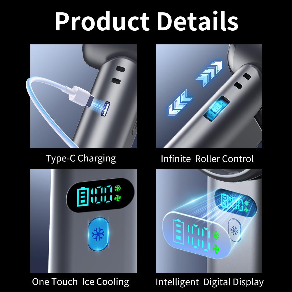 5200mAh Portable Mini Handheld Fan with LED Display Semiconductor Refrigeration 100 Speeds USB Rechargeable Battery Outdoor Fan
