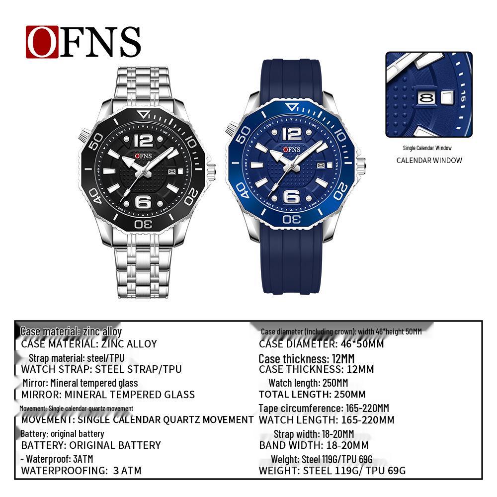 Oufanni Men's Rotating Bezel Quartz Watch - Waterproof, Douyin Style, High-Value with Single Calendar