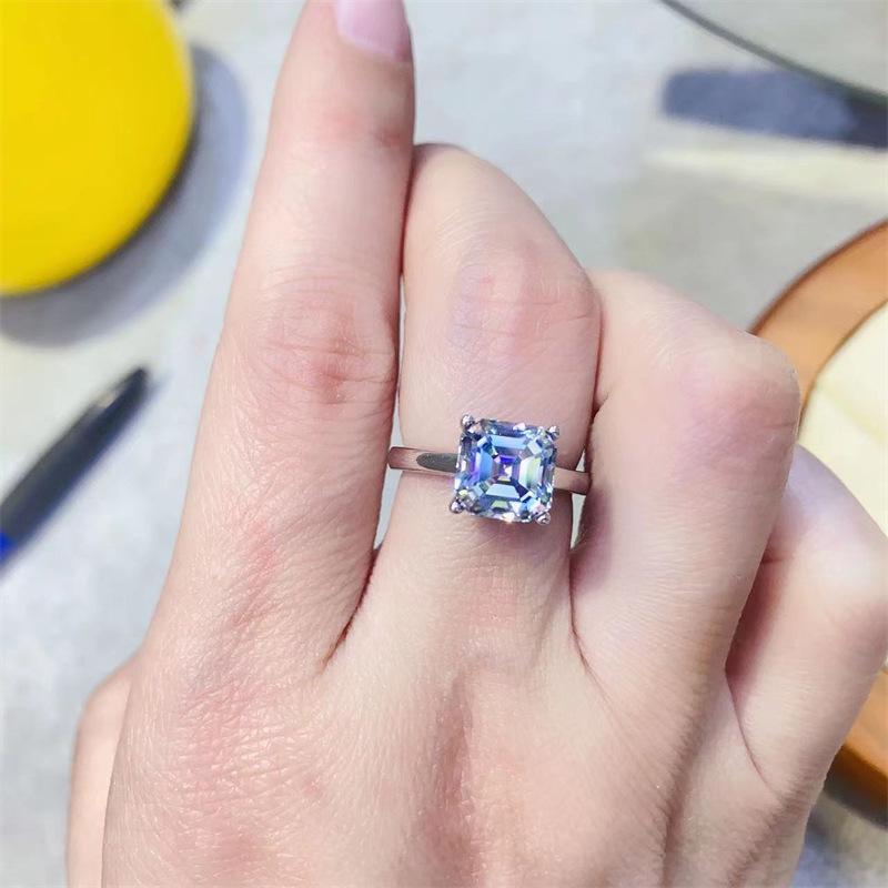 New Irregular Asscher Cut Moissanite Ring, 1-2 Carat Women s Colorful AU750 Diamond Band Size 12
