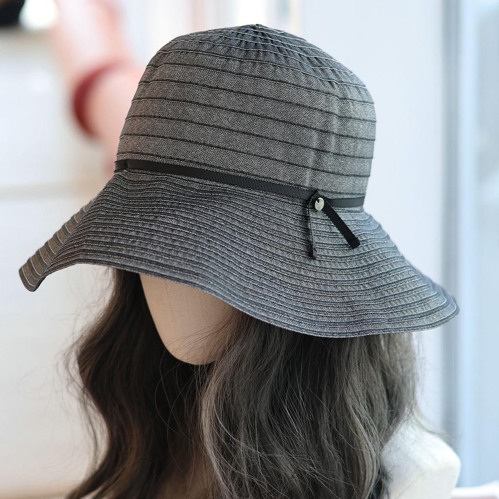 String Small Label Simple Striped Fisherman Cloth Hat Spring and Summer Light Travel Sweet Sunshade Basin Hat Woman
