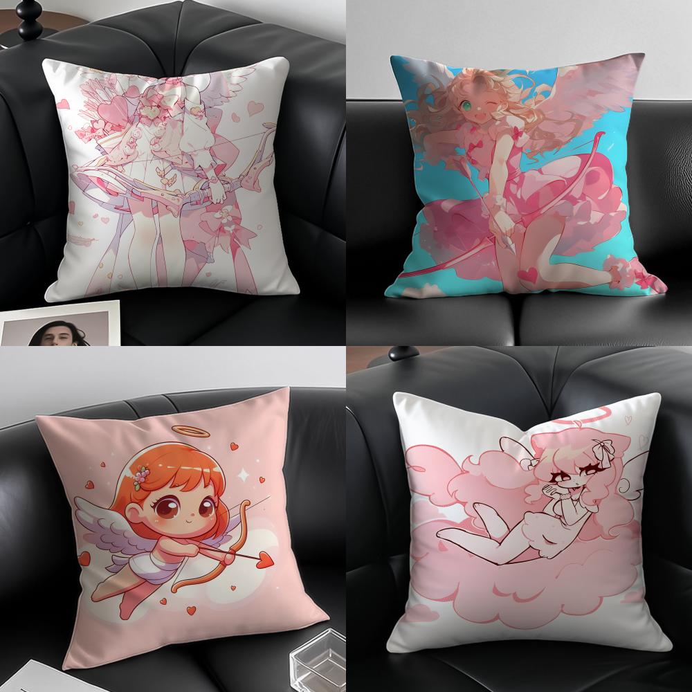 C-Cupid Angel Pillow Kawaii Anime Cushion Cushion Cover Pillow Case Anti-Dustmite Invisible Zipper Silky Plush Cushion