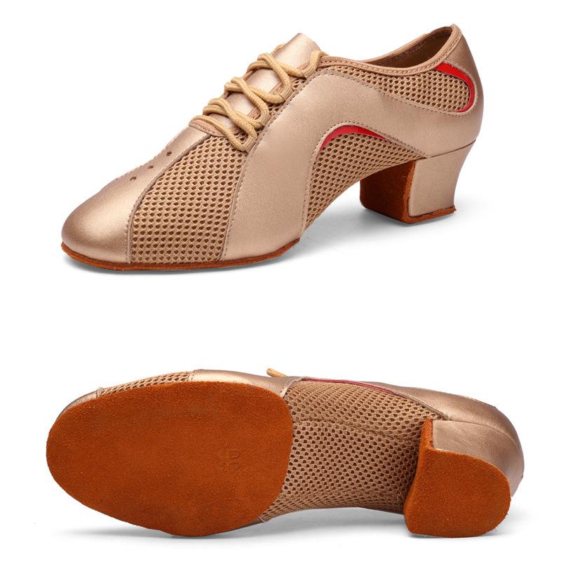 

Women Latin Dance Shoes Tango Salsa Mesh Modern Ballroom Shoes Practice Teachers Shoes Heel 3.5CM 41 коричневий