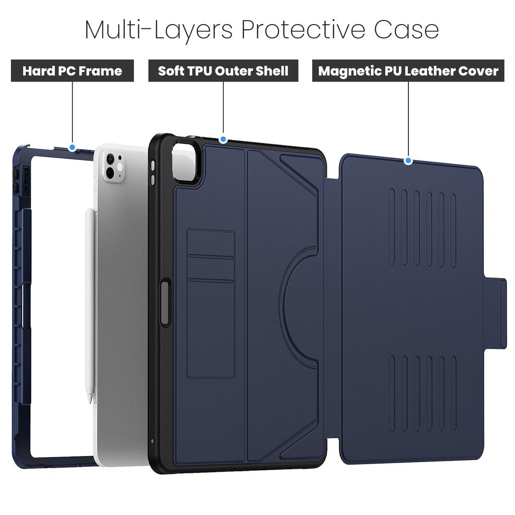 For iPad Pro 13 (2025)/13 (2024) Shockproof Case PC+TPU+PU U-Shape Stand Tablet Cover with Card Slots