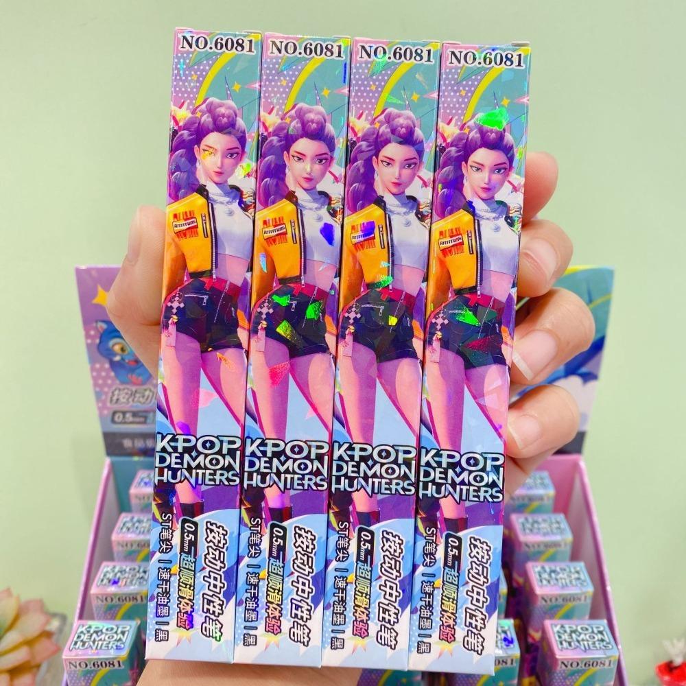 -6/12/18 Pièces KPop Chasseurs de Démons Stylo à Encre Noire Rumi Boîte Aveugle Étudiant Écriture Stylo Gel 0,5 mm Figurine Anime Fournitures de Papeterie