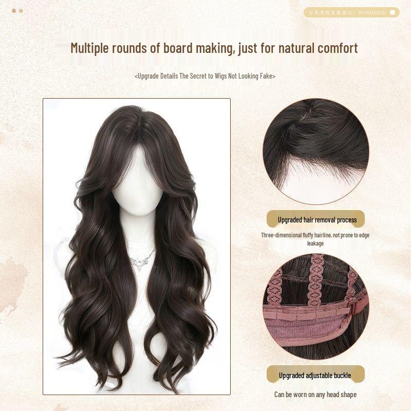 Women's Full-Cover Long Curly Wig - Soft Big Waves, Tieable and Loose, Natural Fluff To Increase Volume