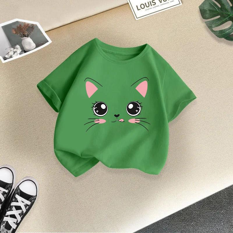 Girl T Shirt Kids 100% Cotton Clothes Tshirt Tops Tee Boys Tee 2-13Y Children Cat Printed T-shirt