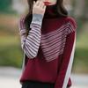 New Women's Color Block Turtleneck Knit Sweater - Loose Fit for Autumn & Winter