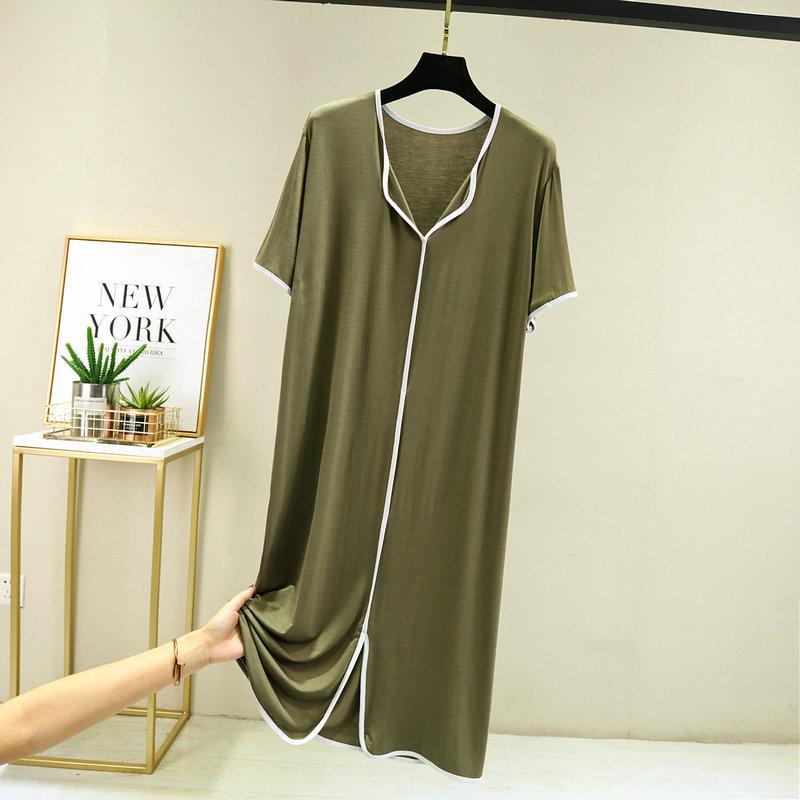Women's Modal Short-Sleeve Summer Nightdress, Loose Fit, Large Size, Belly-Covering Hem, Lightweight Long Skirt.