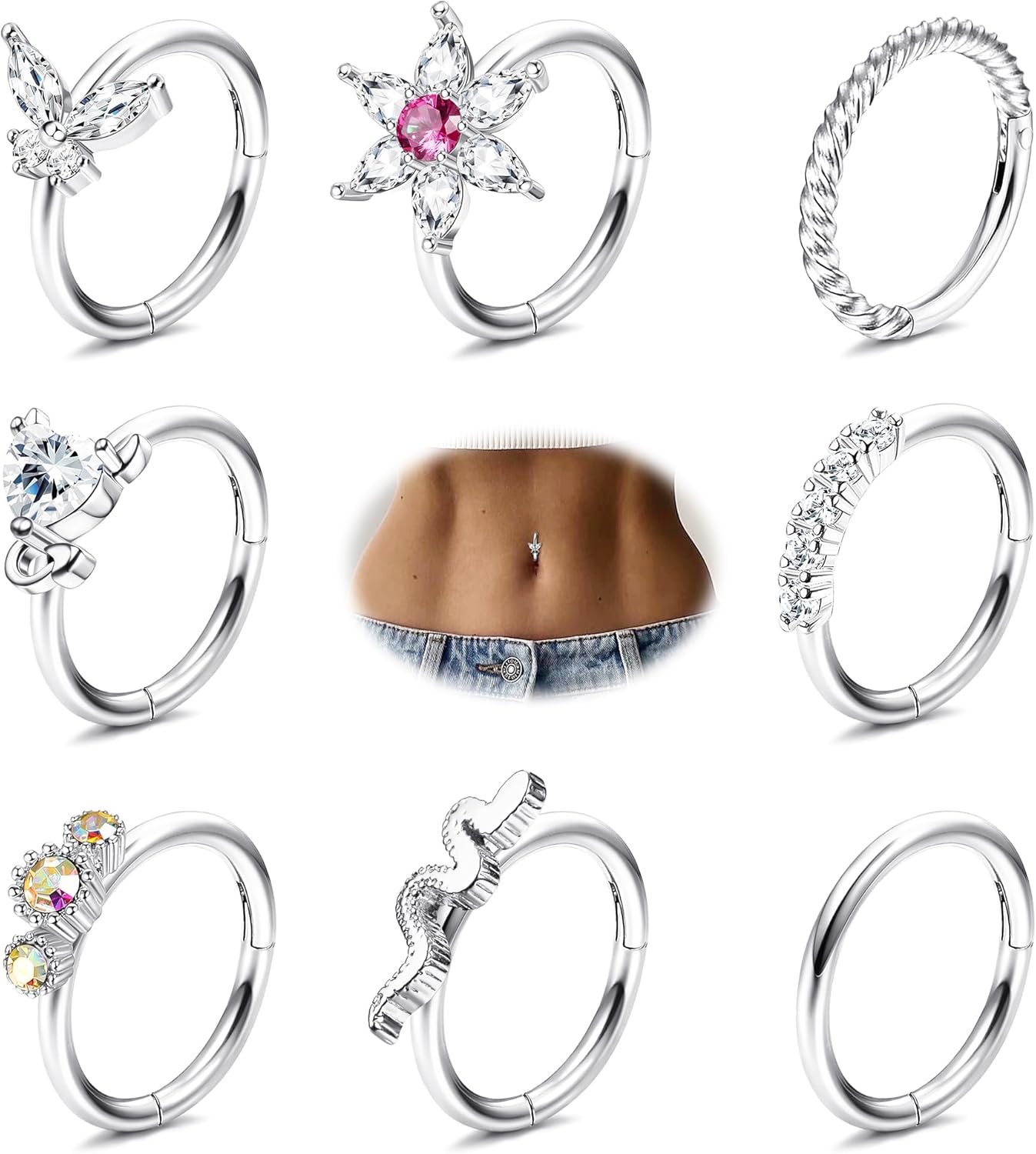 

Bobisty Belly Button Rings for Women Stainless Steel Belly Rings14K Gold Plated Hinged Clicker Navel Hoop CZ Piercing Jewelry Hoop&Navel & Bell Button Rings&Body