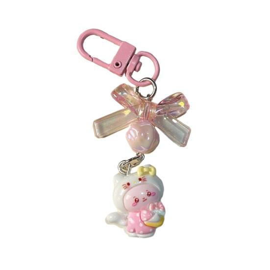 

Bag Pendant 3D Kitten Bow Design Resin Keychain with Metal Buckle Lightweight Girl Key Holder Hanging Ornament темно-розовый