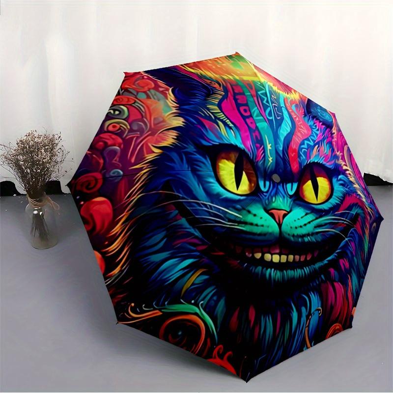 1pc Psychedelic Cat Automatic Open/close Folding Compact Cute Cute Umbrella, 8 Rib Sturdy Canopy, Lightweight Portable, Commuting Use, Gift,,106