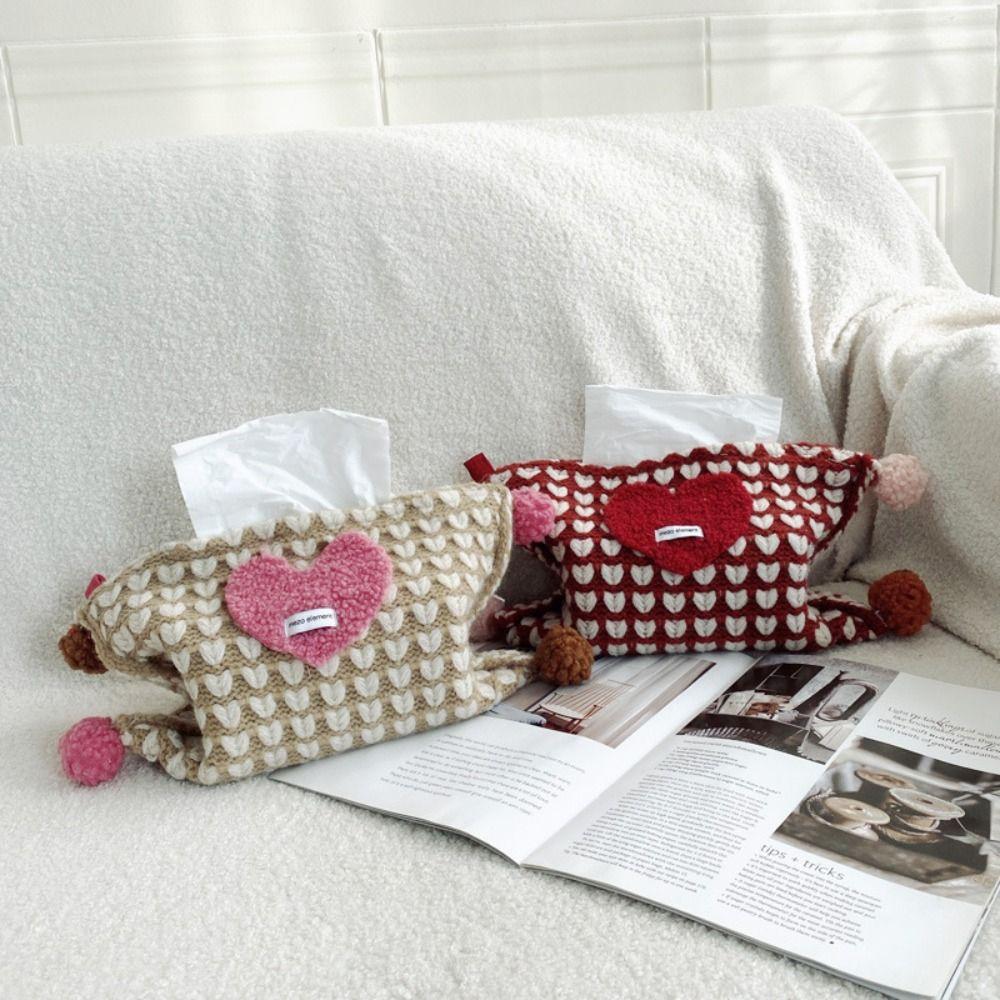 

Love Knitted Love Knitted Tissue Box Knitted Tissue Storage Box Desktop Decorative khaki-only tissue bag