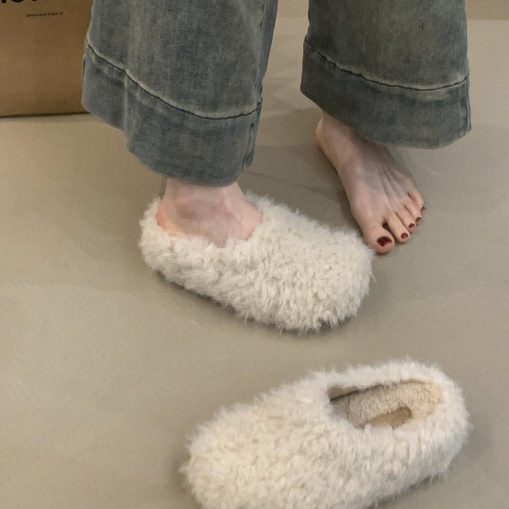 Thick-bottomed small man with inner height increase, gentle and cute, sheep curly hair, warm and velvet, one pedal, Muller cotton slippers.