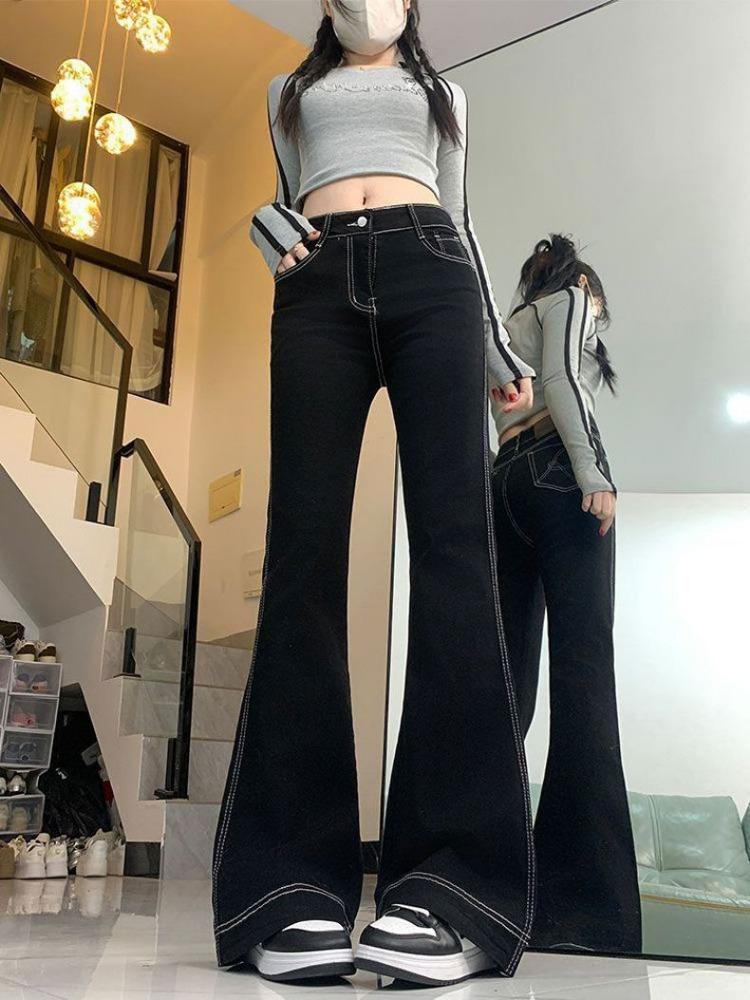 

Not Sticky Legs High Waisted Large Size Black Micro Flared Wide Leg Jeans Women Spring Autumn Draped Drag Floor Long Trousers Long Denim Pants 4XL