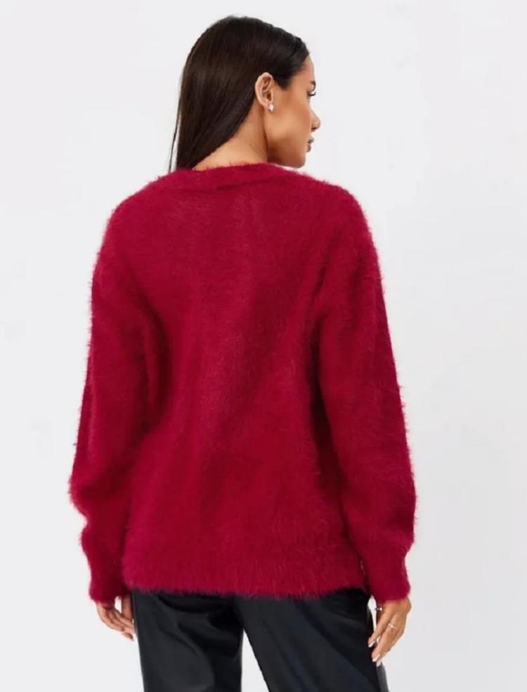 Women Mink Knitted Sweater Solid Color Cardigan Loose V Neck for Autumn Winter