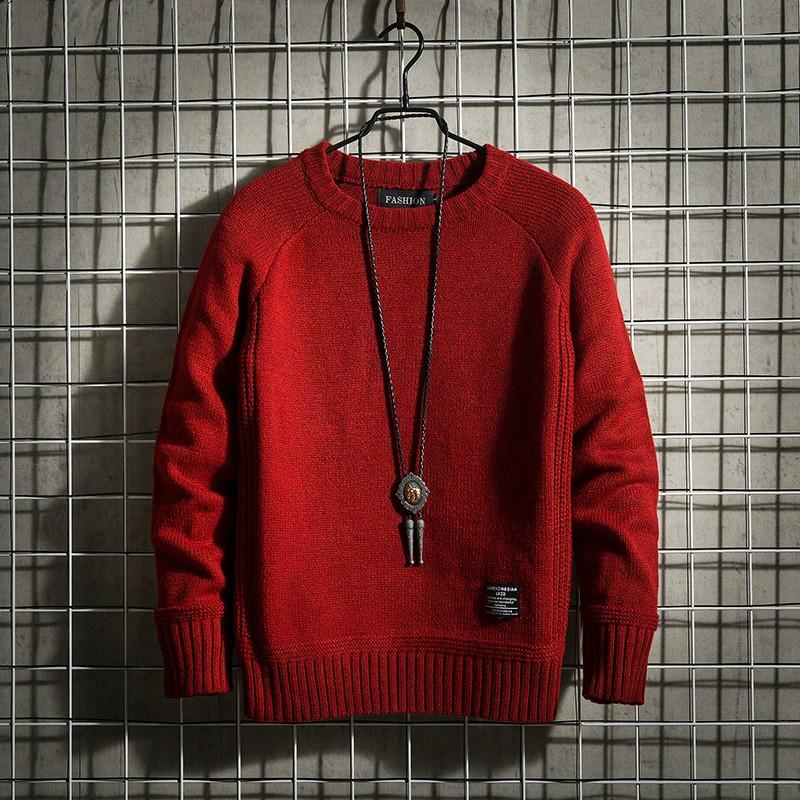 Men's Retro Korean Style Knit Pullover: Warm, Thickened, Round Neck, Long Sleeve for Autumn and Winter.