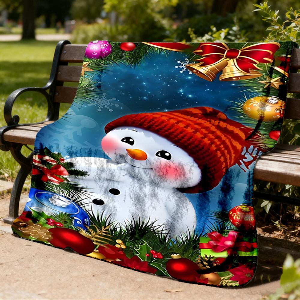 1pc Christmas Snowman Outdoor Personalized Flannel Blanket, Soft, Lightweight Personalized Flannel Blanket, Digital Printing,