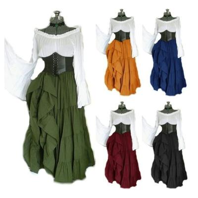 New European and American Long Sleeve Dress Women's Renaissance Medieval Dress