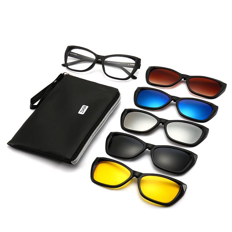TR90 5-Piece Magnetic Clip-On Polarized Sunglasses Set with Pouch for Men & Women