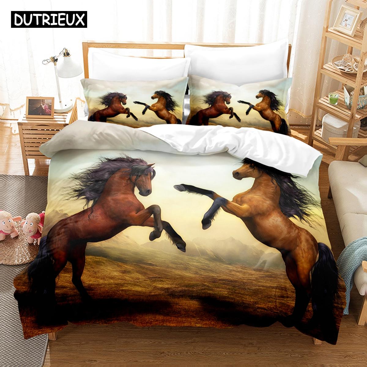 

3D The Horse Постельное белье Пододеяльник Комплект с наволочкой Твин Полный Queen King Постельное белье Постельное белье EU single(135x200cm)